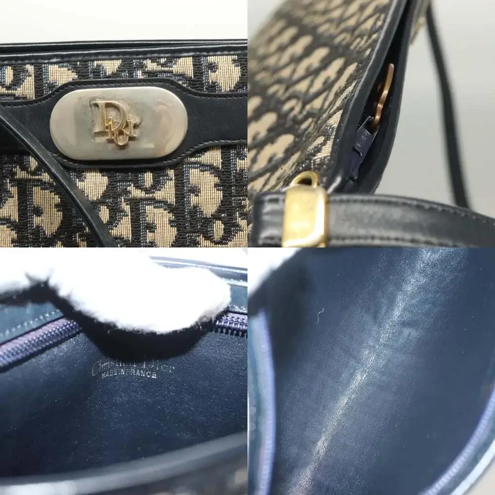 DIOR Trotter Canvas Shoulder Bag Navy Gold - Picture 11 of 12